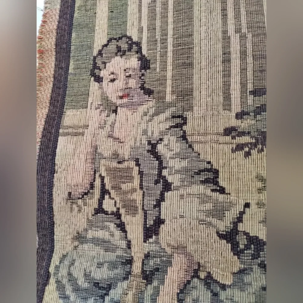 Antique Woven Tapestry Wall Hanging Romantic Baroque Painting Scene Belgium Wool